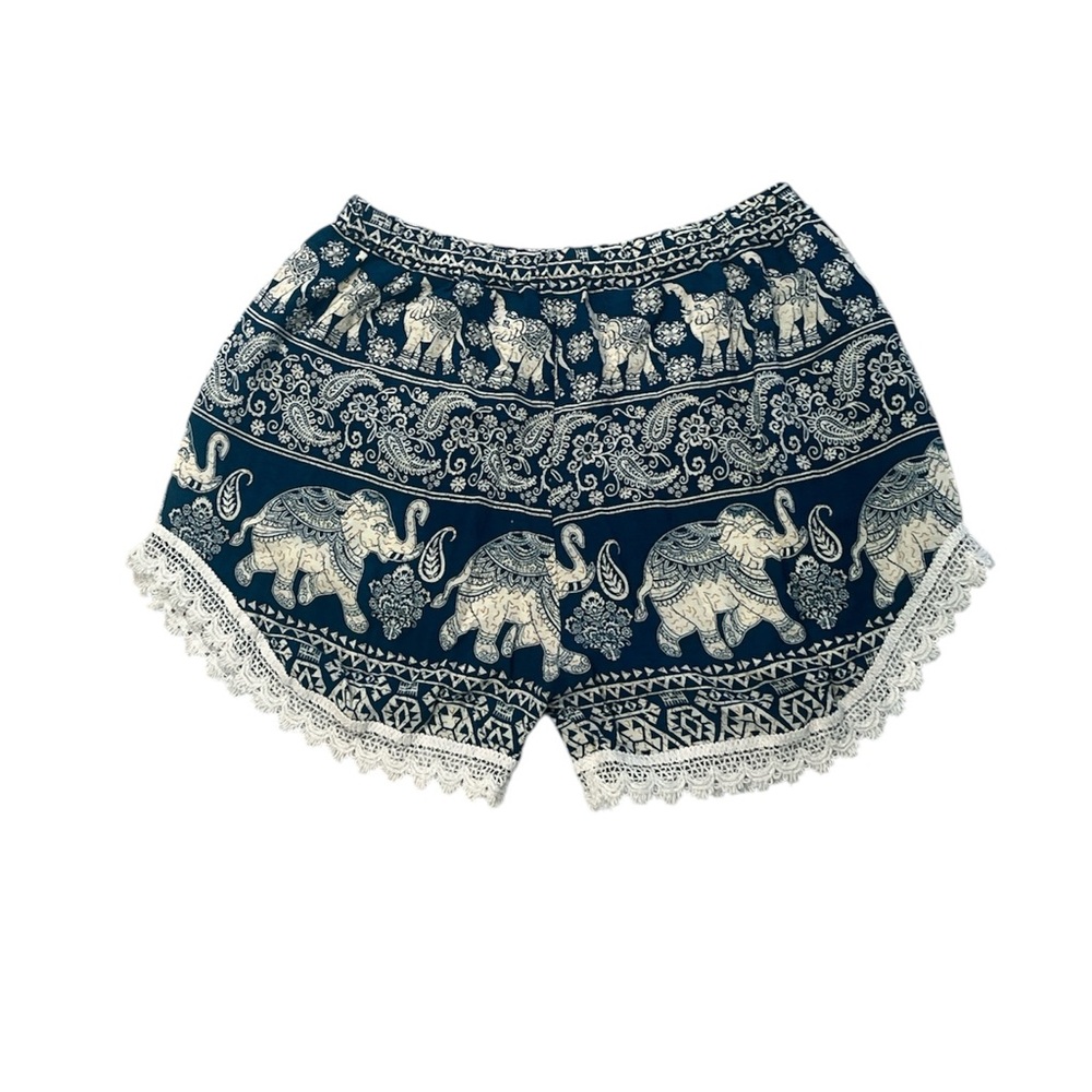Made in Thailand Teal Elephant Print Shorts